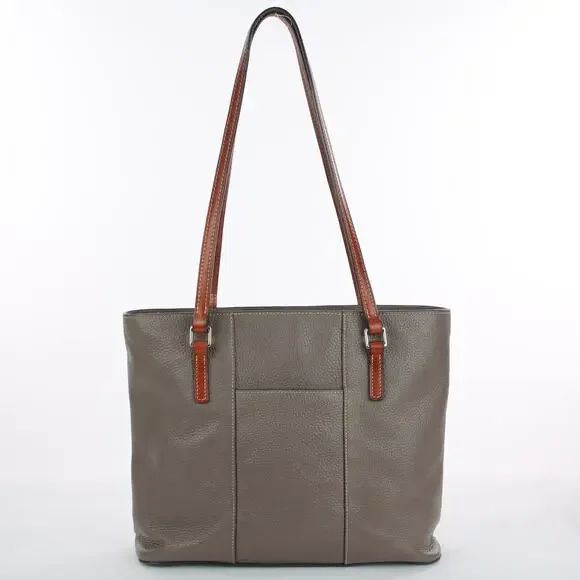 Dooney & Bourke Lexington Tote Bag Pebbled Leather Gray Brown Handles Large - Picture 2 of 9